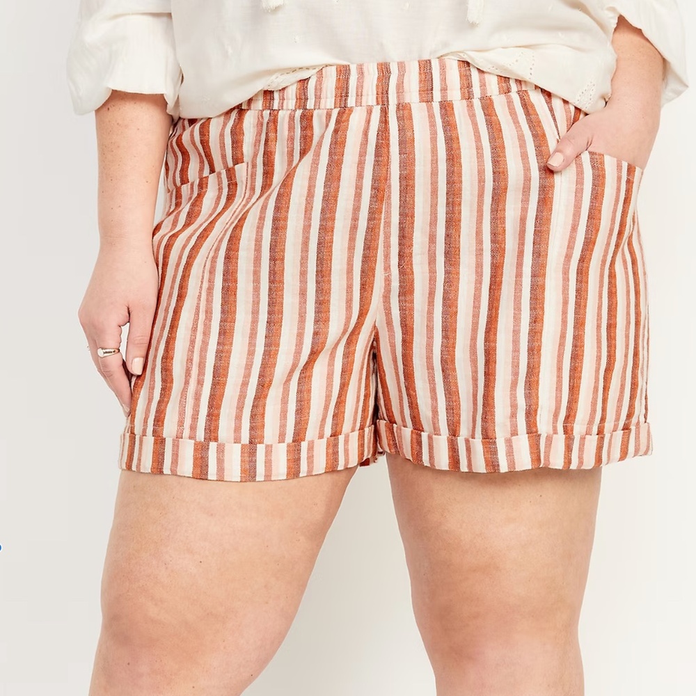 High-Waisted Railroad-Stripe Linen-Blend Shorts -- 3.5-inch inseam